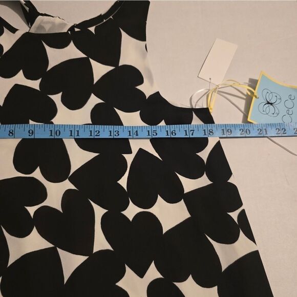 CeCe White And Black Heart Print Midi Dress High And Low Size 6 - Picture 11 of 12
